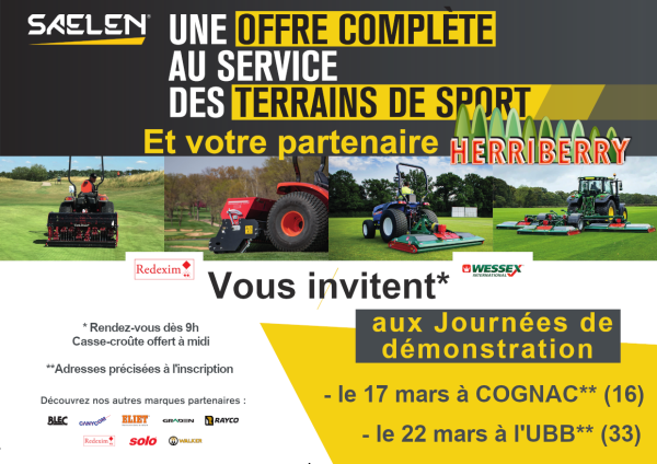 Journées Entretien Espaces Sportifs 2022 - HERRIBERRY Motoculture<br />Votre partenaire côté jardin !<br />7 agences à votre service en Nouvelle Aquitaine