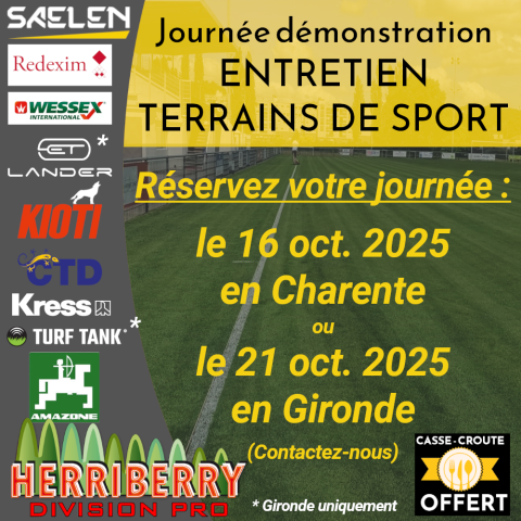 JOURNEES ENTRETIEN TERRAINS DE SPORT 25 - HERRIBERRY Motoculture<br />Votre partenaire côté jardin !<br />les agences à votre service en Nouvelle Aquitaine